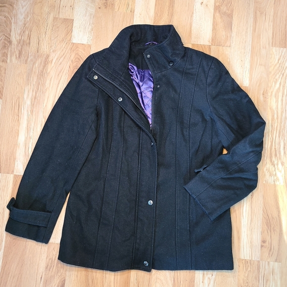 Calvin Klein Funnel Neck Black Wool Coat - 8 - Picture 2 of 10